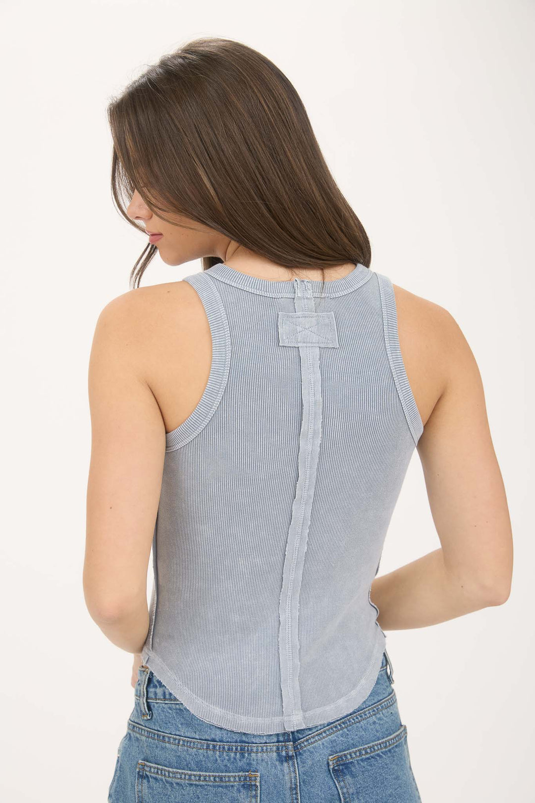 Blu Pepper WASHED RAW EDGE SLEEVELESS KNIT TANK TOP