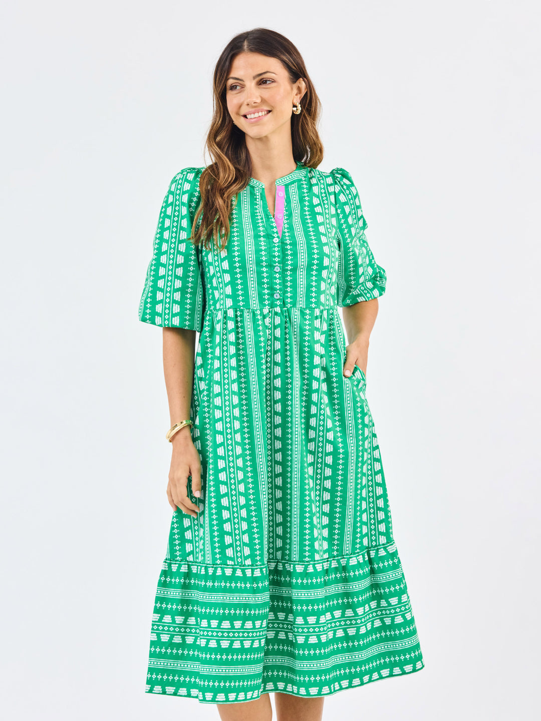 Mary Square Riley Dress Heritage Stitch Green