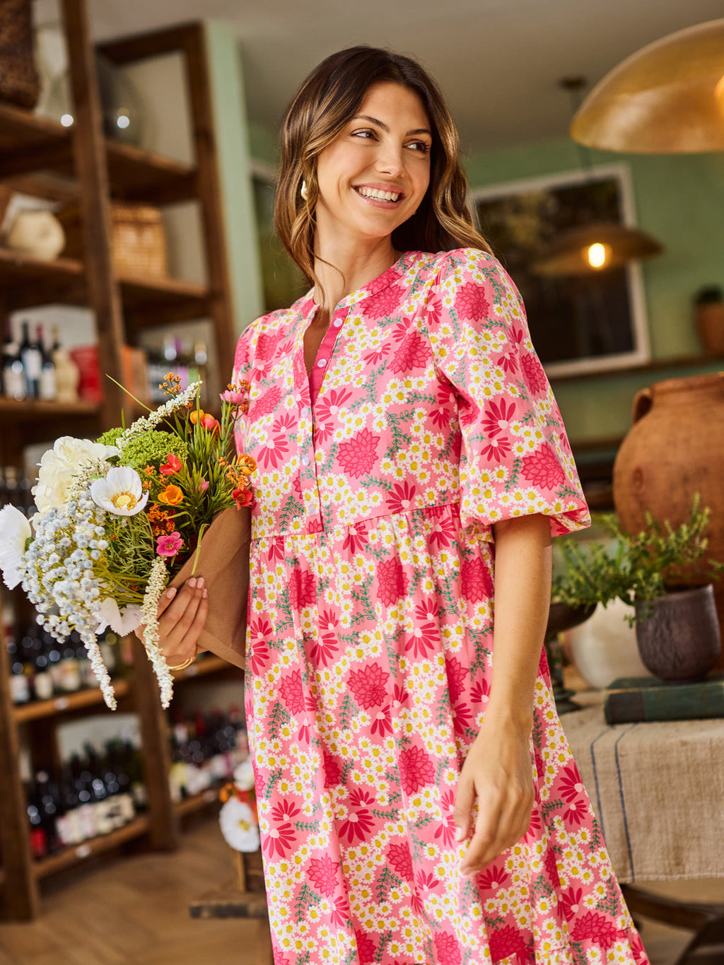 Mary Square Riley Dress | Daisy Chain Pink