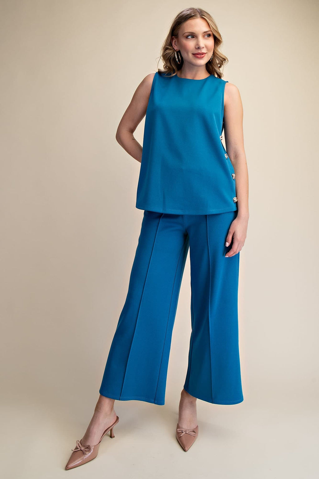 Glam High Waist Elastic Band Wide Pants