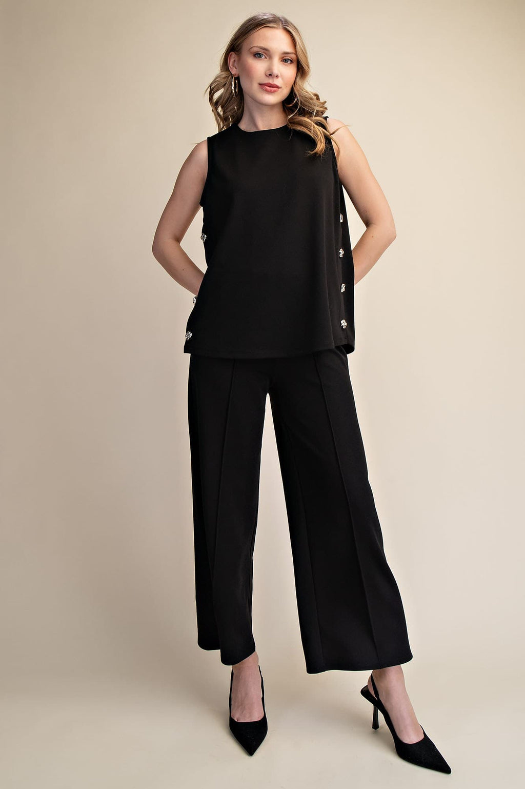Glam High Waist Elastic Band Wide Pants