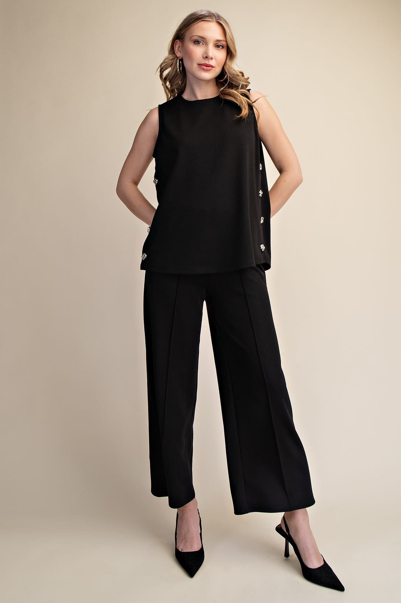 Glam High Waist Elastic Band Wide Pants