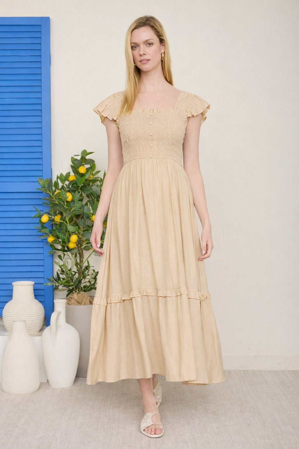 Plus Size Blu Pepper Mock Button Down Ruffle Detail MIDI Dress