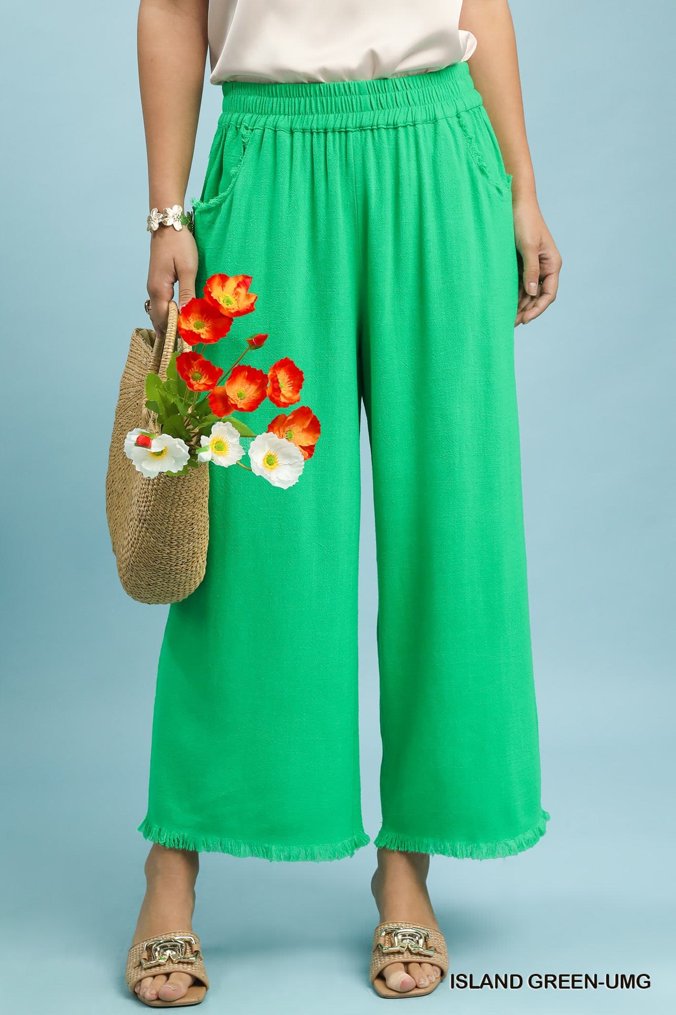 Umgee Frayed Hem Wide Leg Pants
