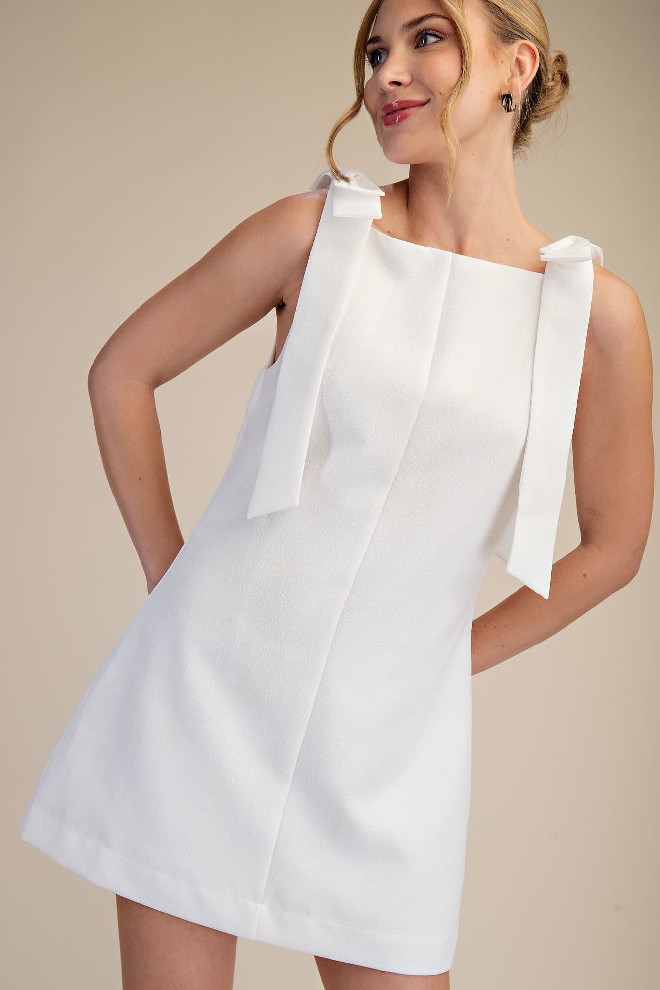 Glam Straight Neckline Bow Mini Dress