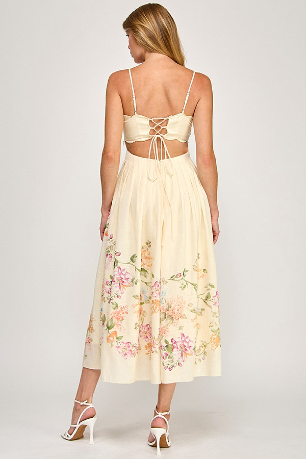Cream Floral Scallop Dress