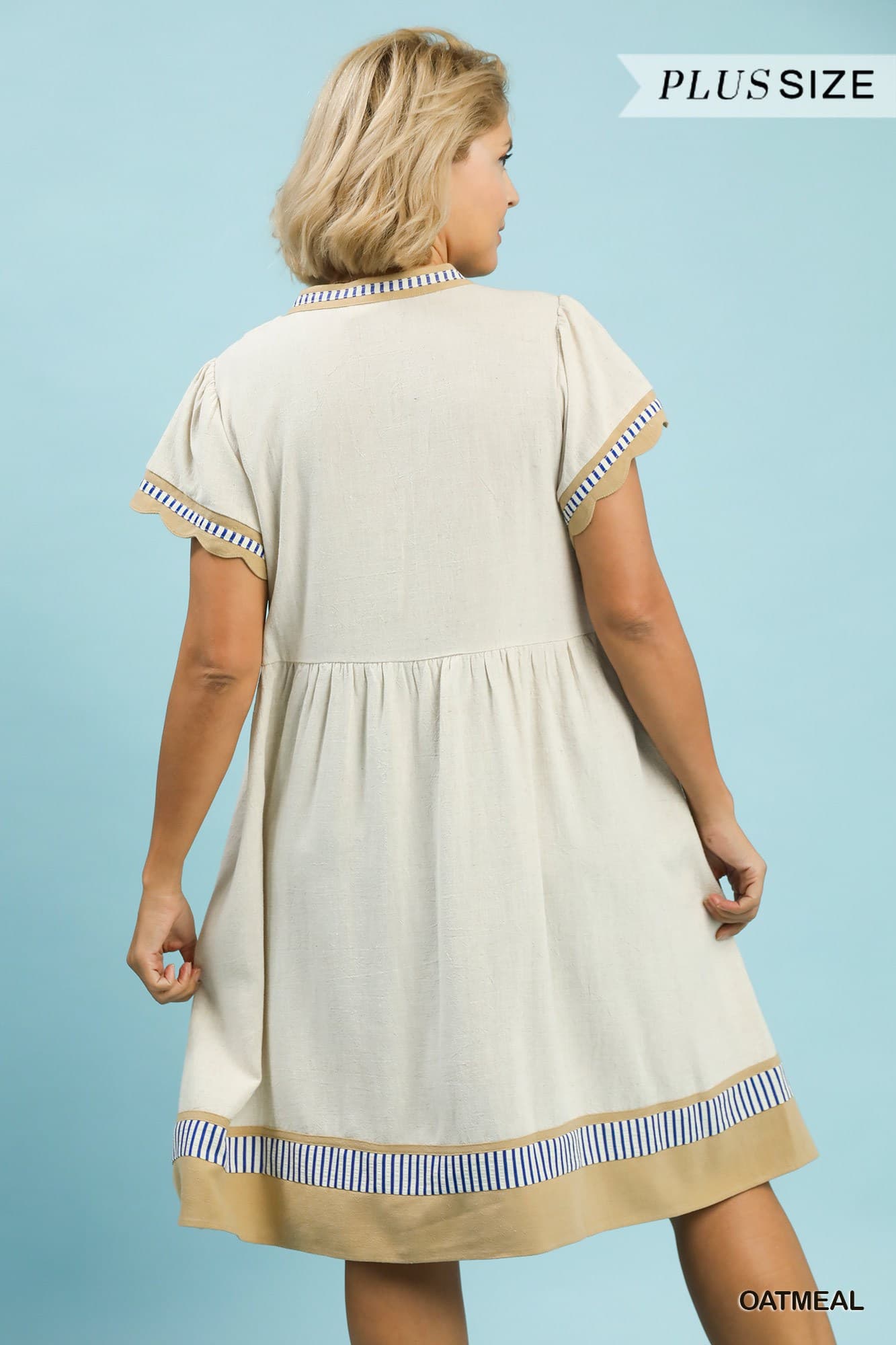 Plus Size Umgee Linen Color Block Flutter Sleeve Dress