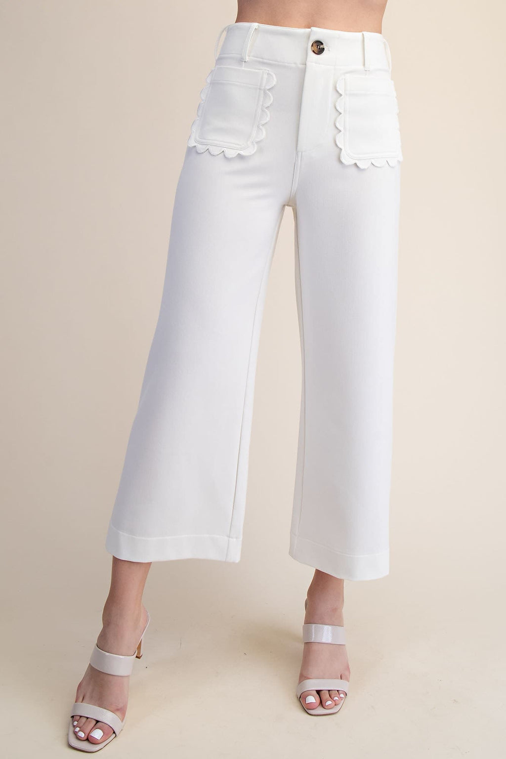 Glam- Colette Pants - Cropped Scallop Pocket Wide-Leg