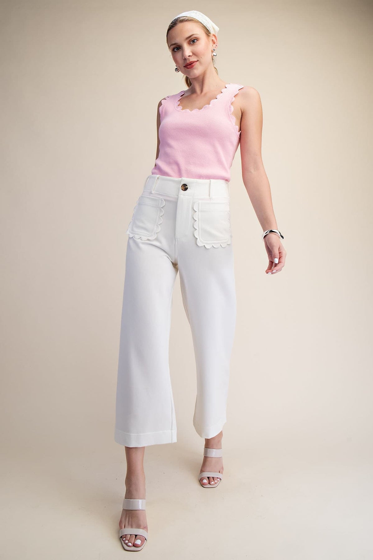 Glam- Colette Pants - Cropped Scallop Pocket Wide-Leg