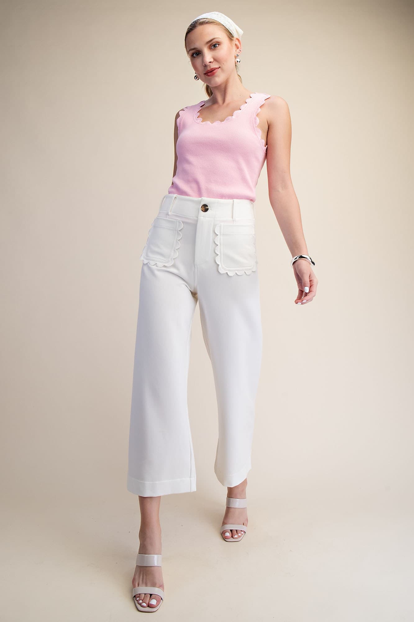 Glam- Colette Pants - Cropped Scallop Pocket Wide-Leg