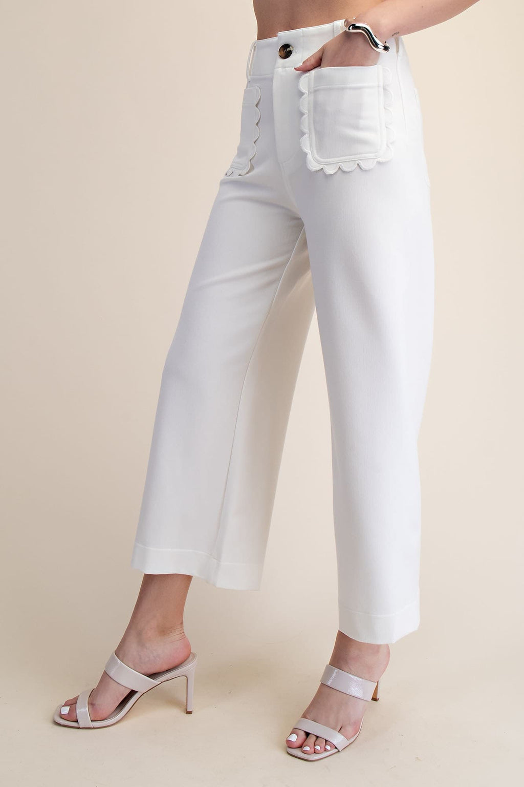 Glam- Colette Pants - Cropped Scallop Pocket Wide-Leg