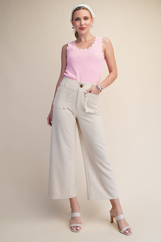 Glam- Colette Pants - Cropped Scallop Pocket Wide-Leg