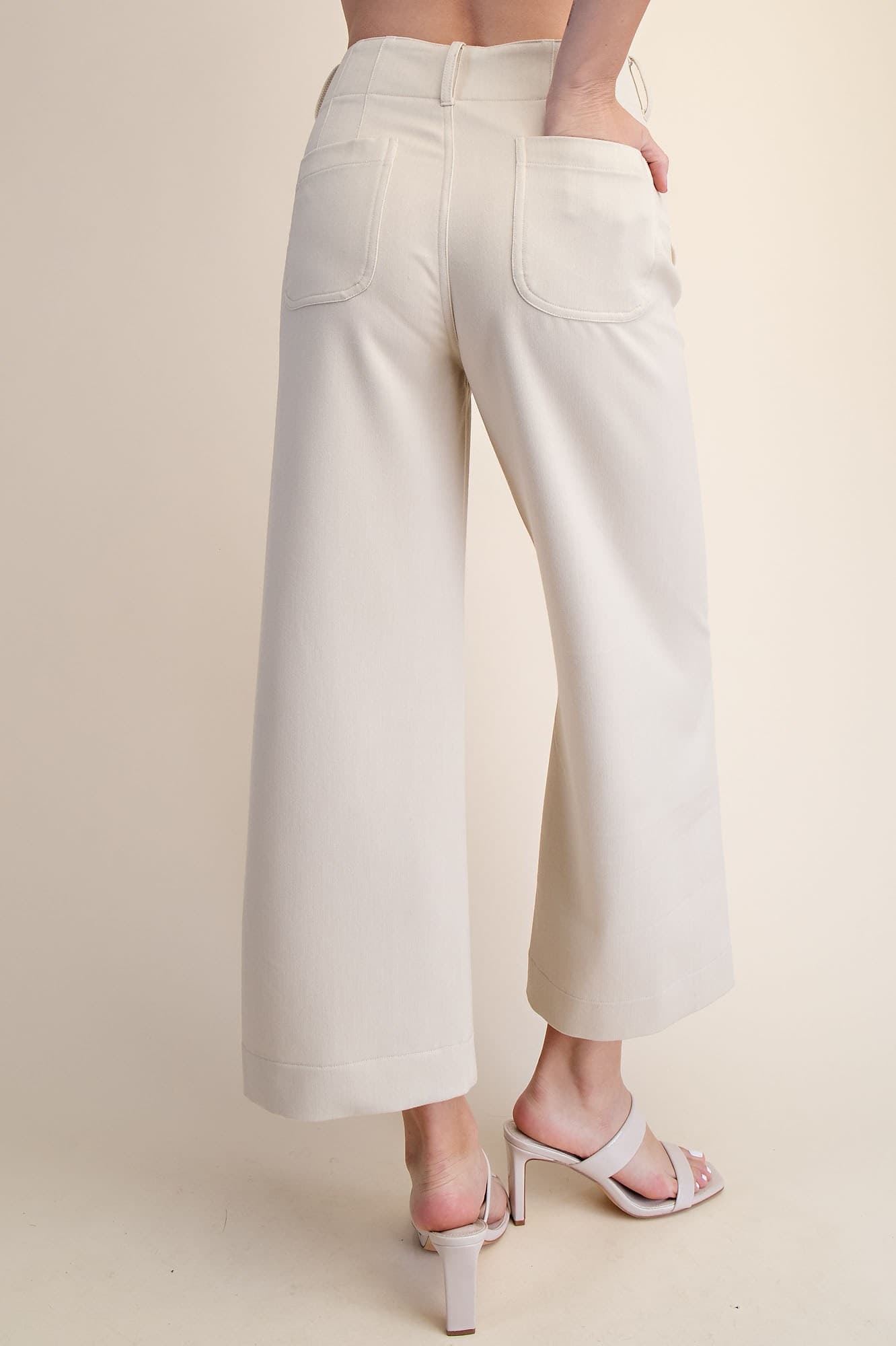 Glam- Colette Pants - Cropped Scallop Pocket Wide-Leg