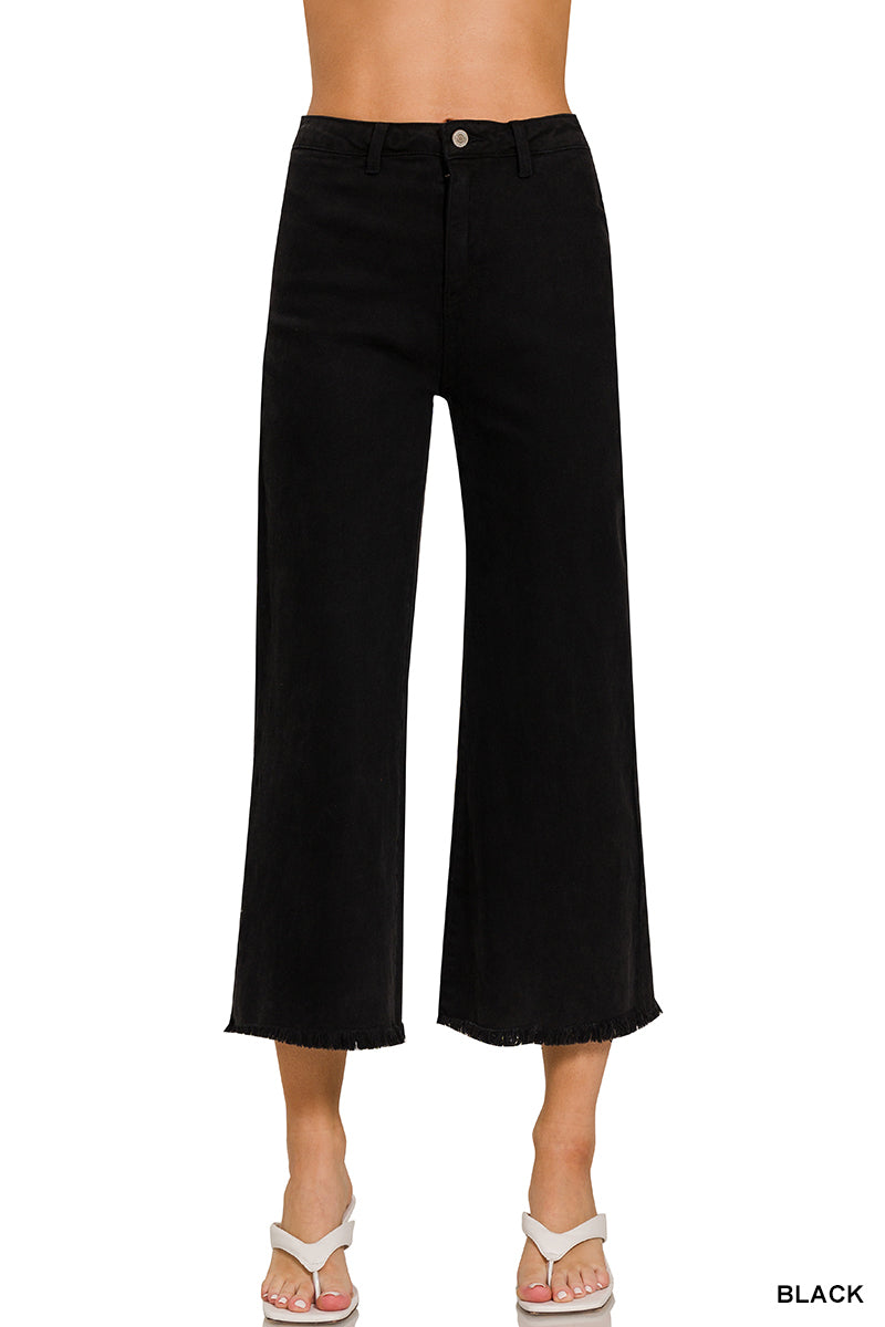 Zenana ACID WASHED HIGH WAIST FRAYED HEM STRAIGHT PANTS