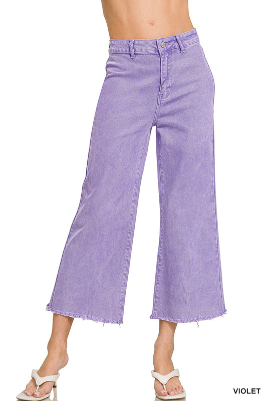 Zenana ACID WASHED HIGH WAIST FRAYED HEM STRAIGHT PANTS