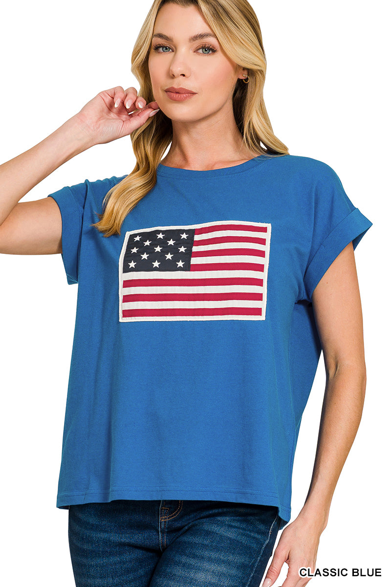 Zenana- AMERICAN FLAG PATCH TEE