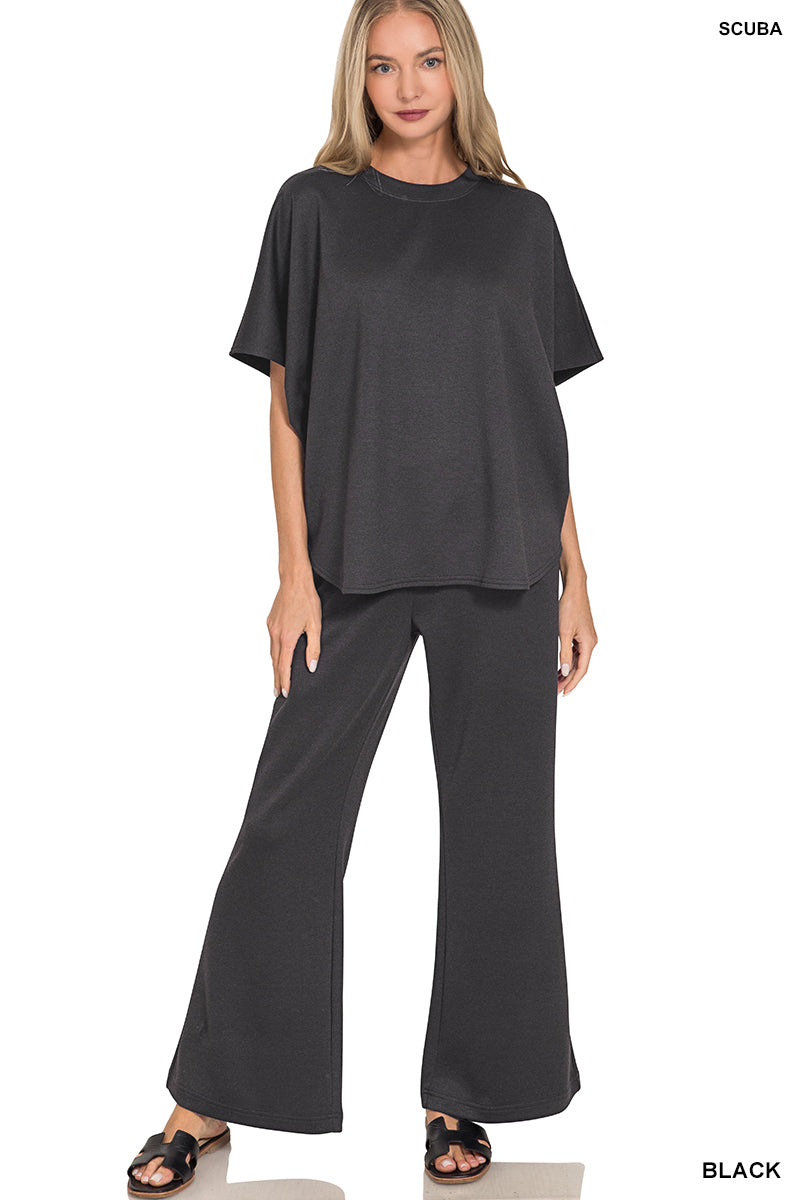 ZENANA- SCUBA CURVED HEM TOP & PANTS SET