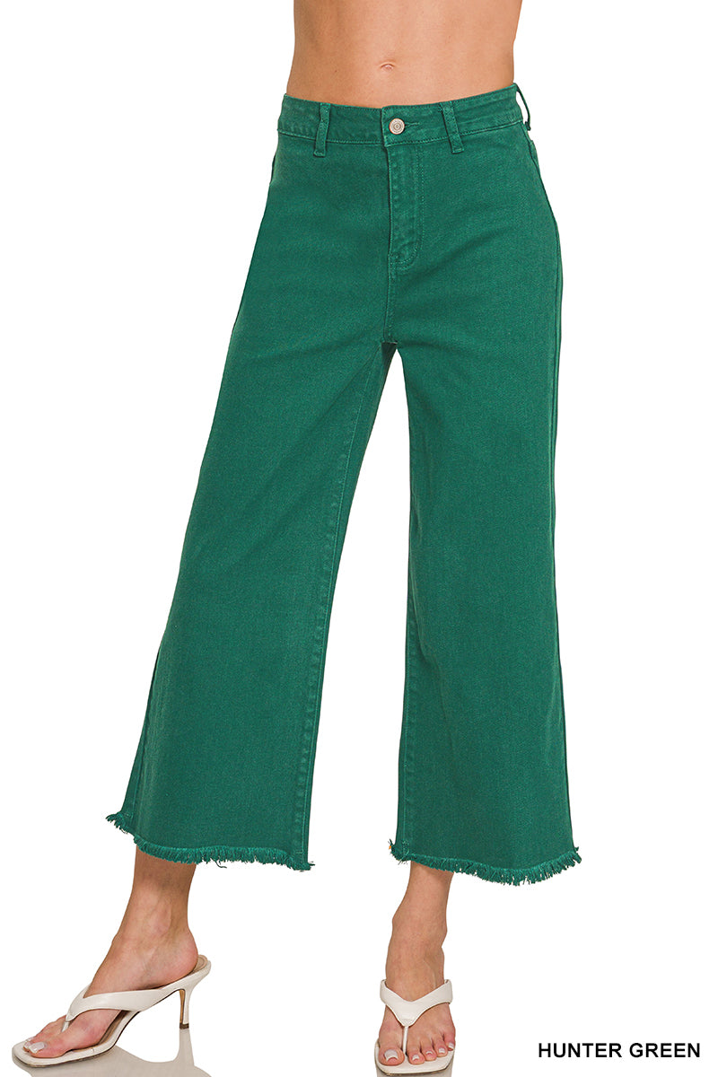 Zenana ACID WASHED HIGH WAIST FRAYED HEM STRAIGHT PANTS