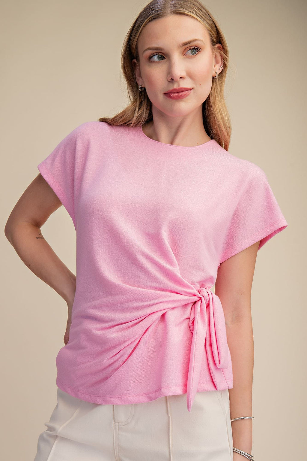 Glam Knotted Tie Light Knit Top