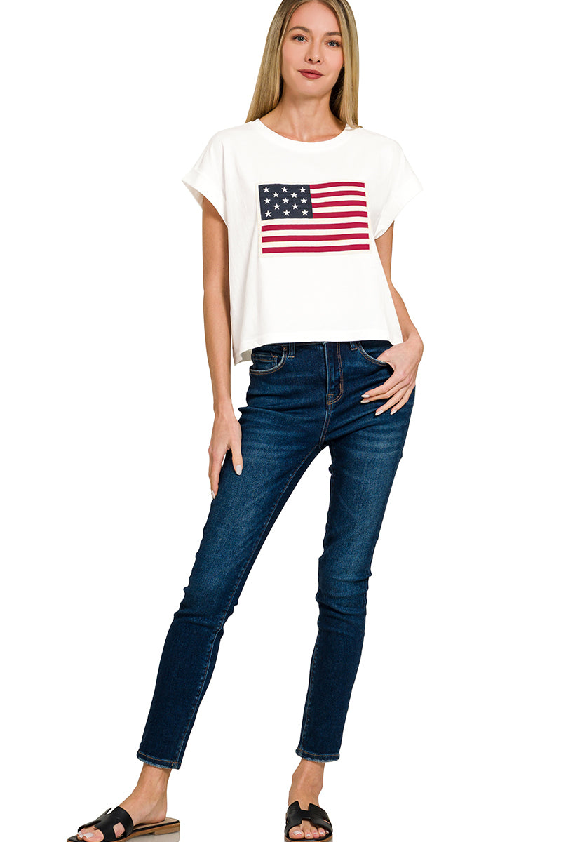 AMERICAN FLAG PATCH TEE