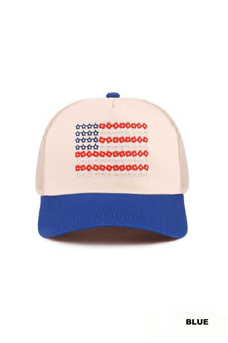 STAR FLORAL AMERICAN FLAG TWO TONE MESH SNAPBACK HAT