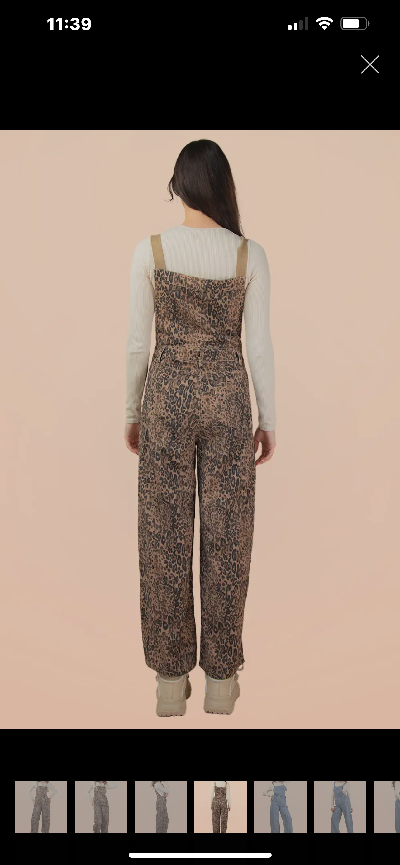 Leopard Print & Denim Barrel Leg Overall