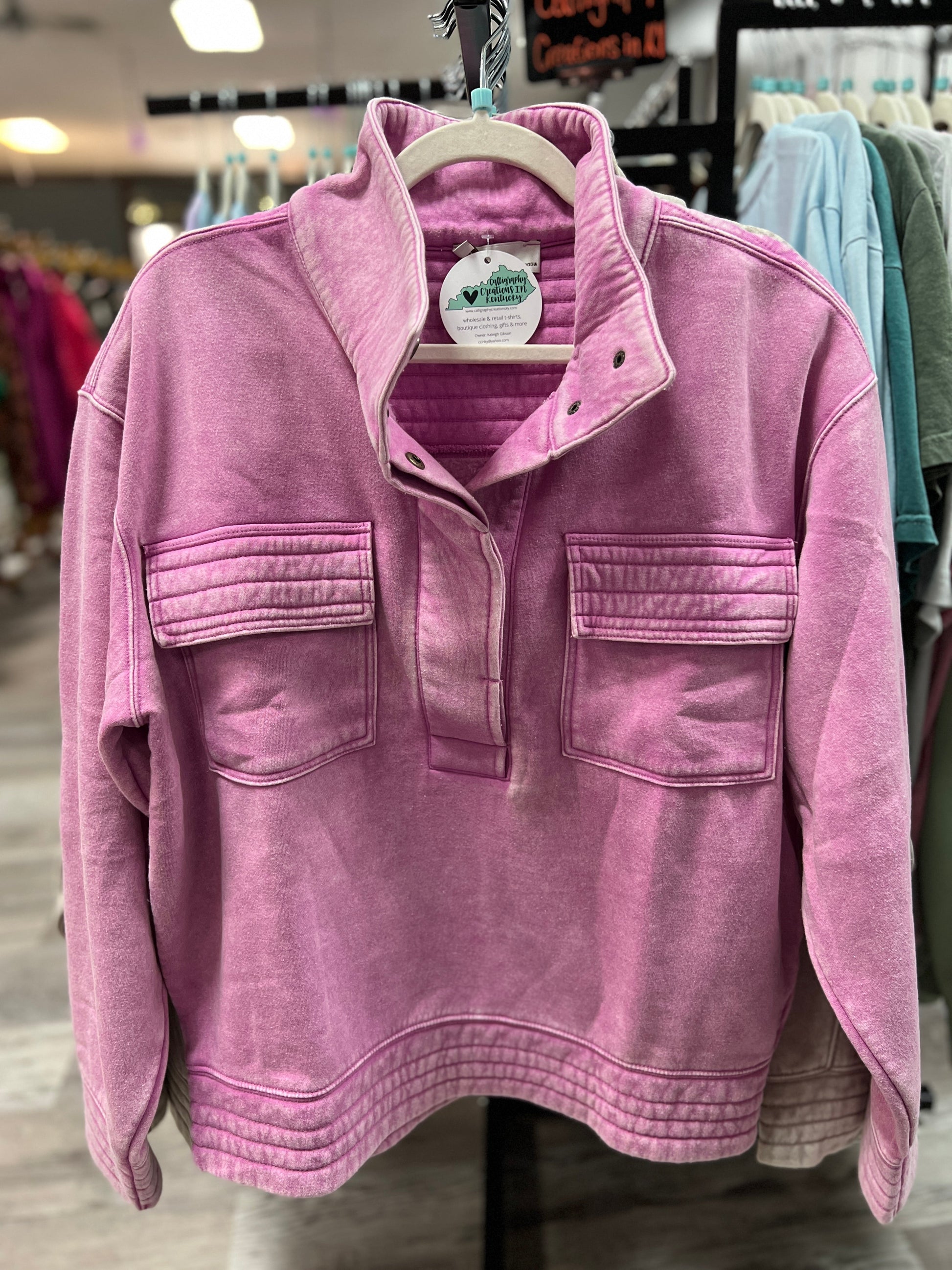 Mauve | Button Front Sweatshirt - Talk of the Town