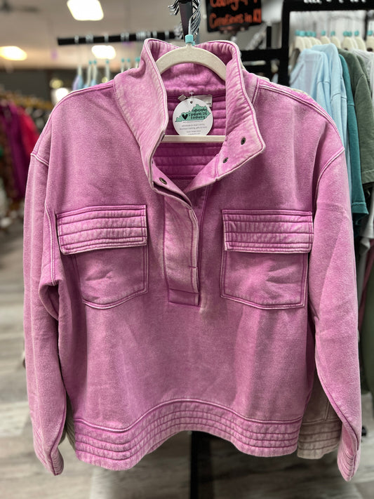 Mauve | Button Front Sweatshirt - Talk of the Town