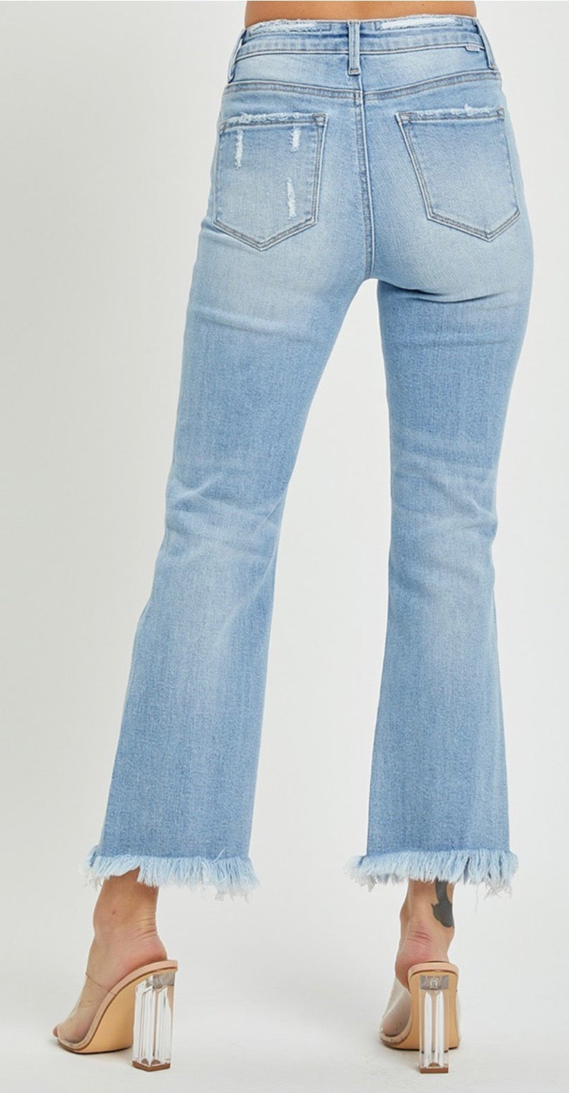 RISEN HIGH CROP BOOTCUT FRAYED JEANS