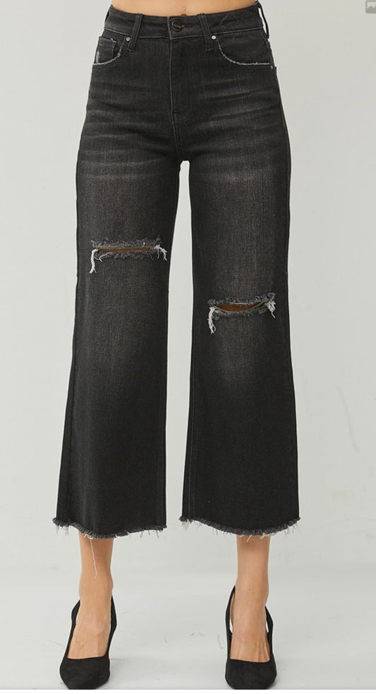 RISEN JEANS HIGH RISE FRAYED ANKLE WIDE LEG