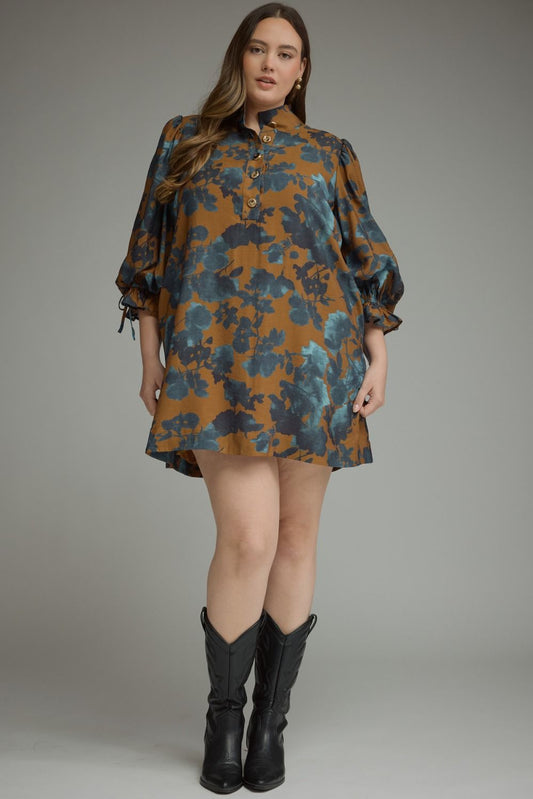 Entro- Plus Floral ¾ balloon sleeve mini dress.
