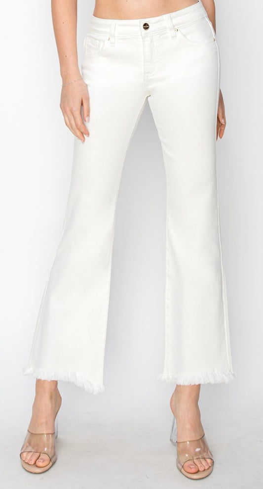 Cropped Flare White Jeans