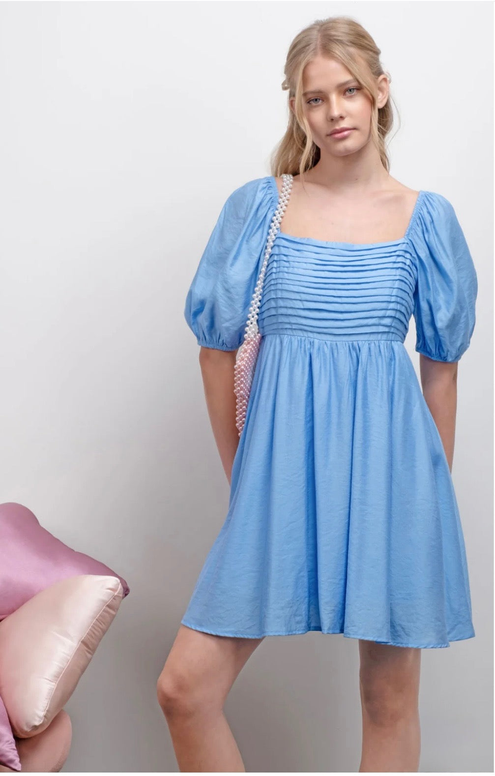 Blu Pepper Puffed Sleve Mini Dress