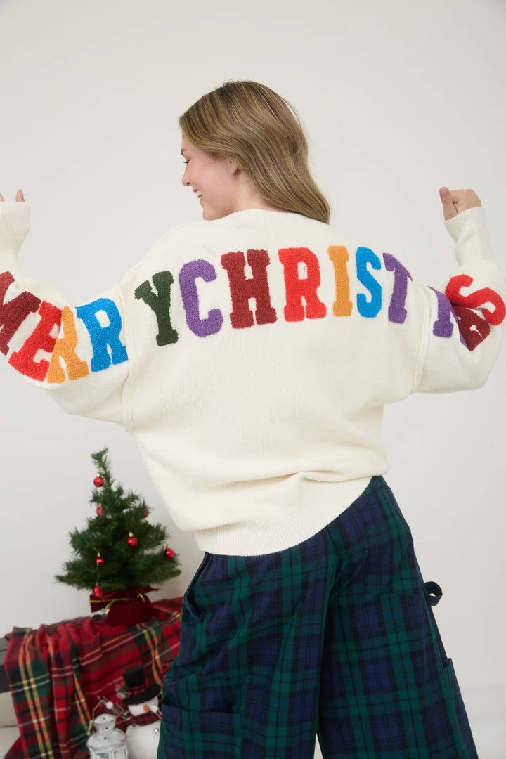 Varsity Letter Detail Merry Christmas Graphic Sweater