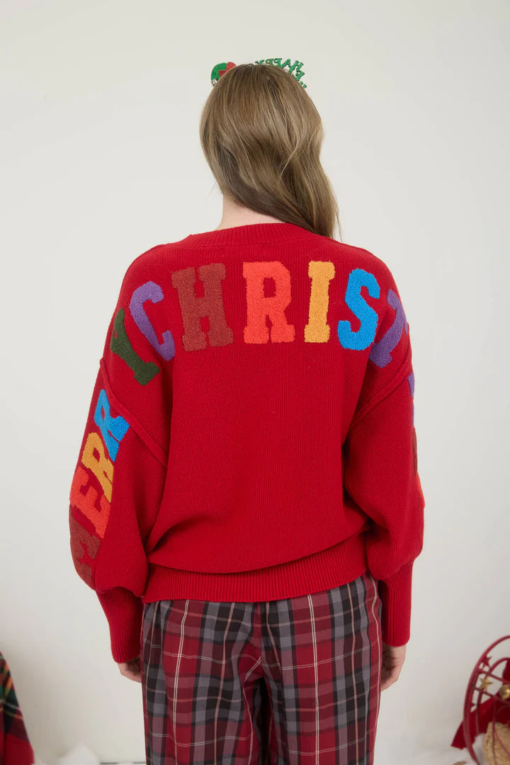 Varsity Letter Detail Merry Christmas Graphic Sweater