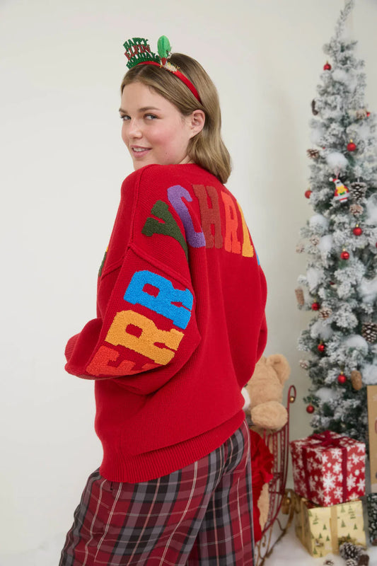 Varsity Letter Detail Merry Christmas Graphic Sweater