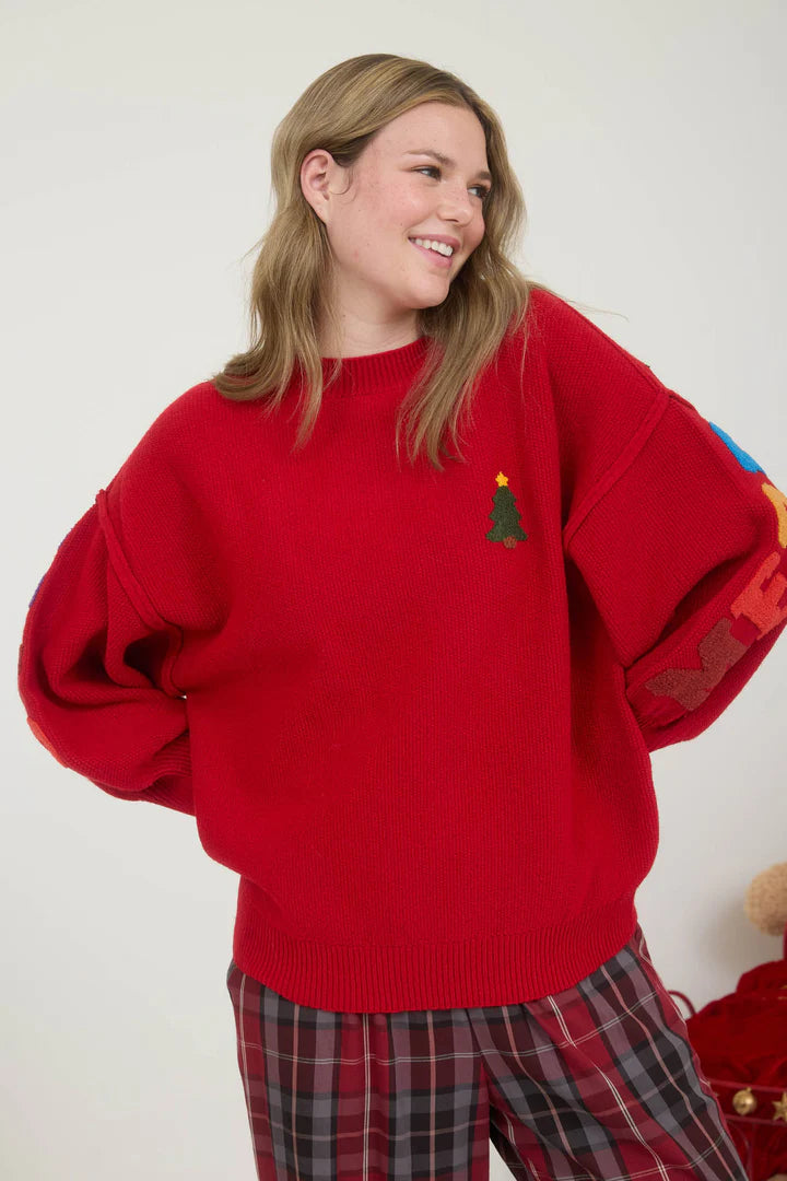 Varsity Letter Detail Merry Christmas Graphic Sweater