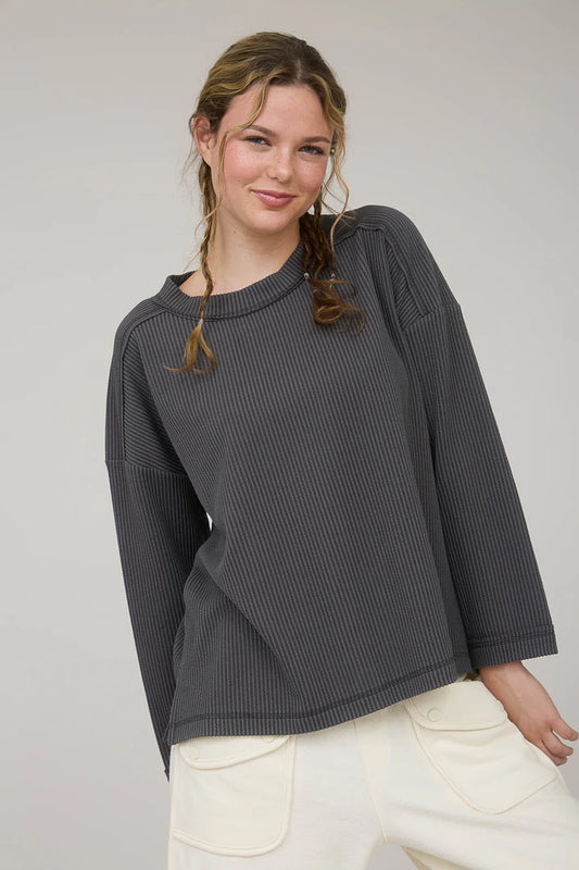 Round Neck Crew Neckline Extended Shoulder Long Sleeve