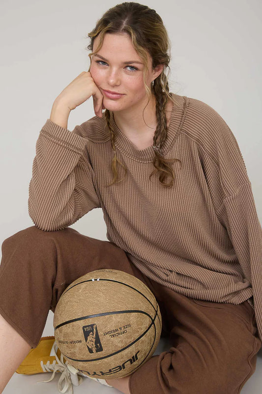 Crew Neck Ribbed Knit Top