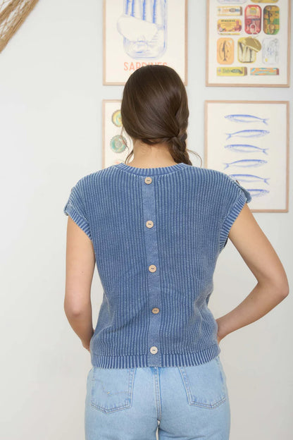 Blu Pepper Acid Washed Back Button Top