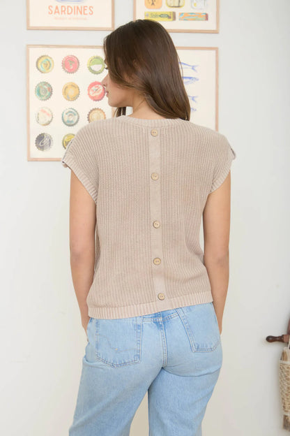 Blu Pepper Acid Washed Back Button Top