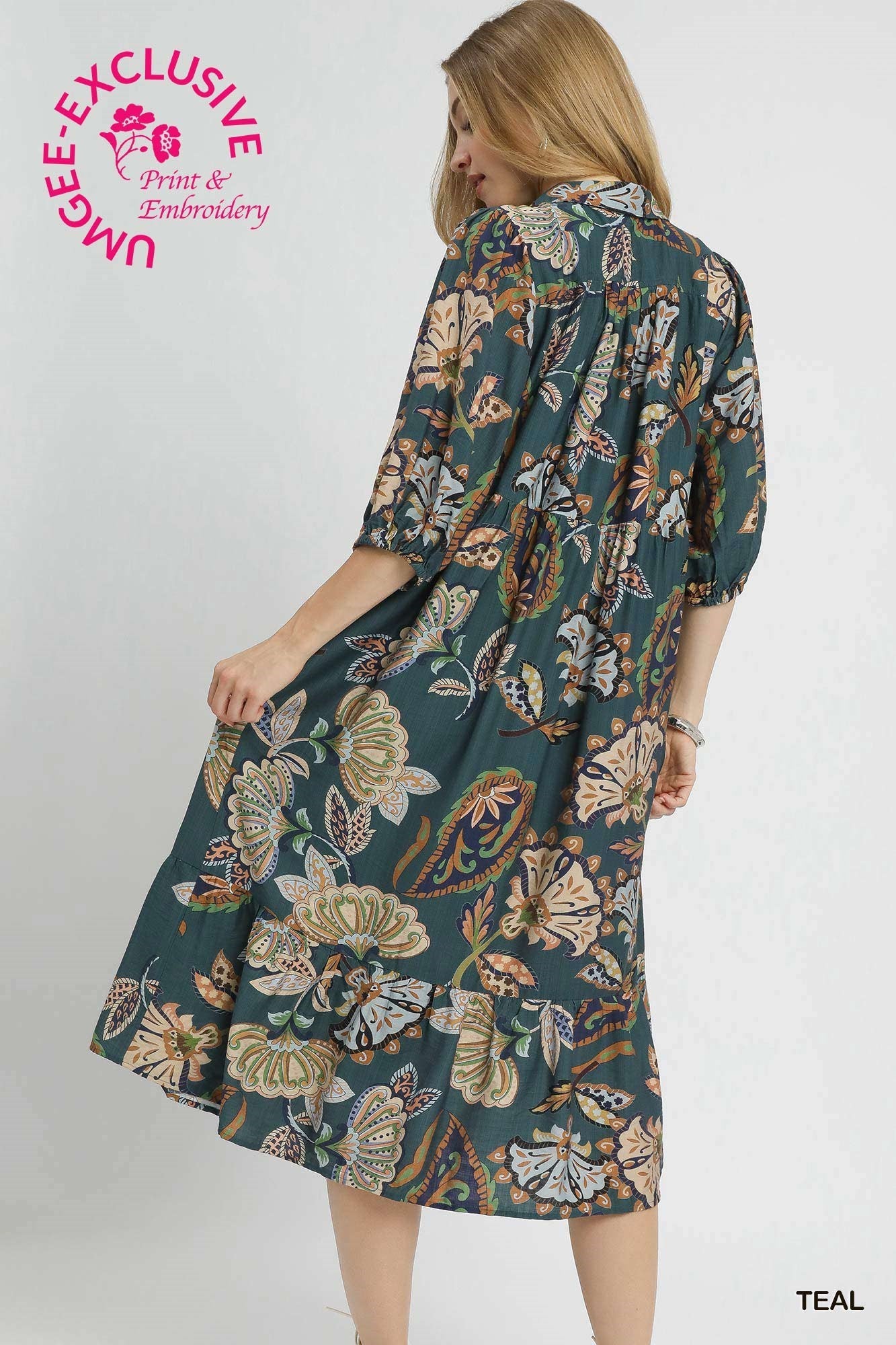 Boho Paisley Tiered Midi Dress