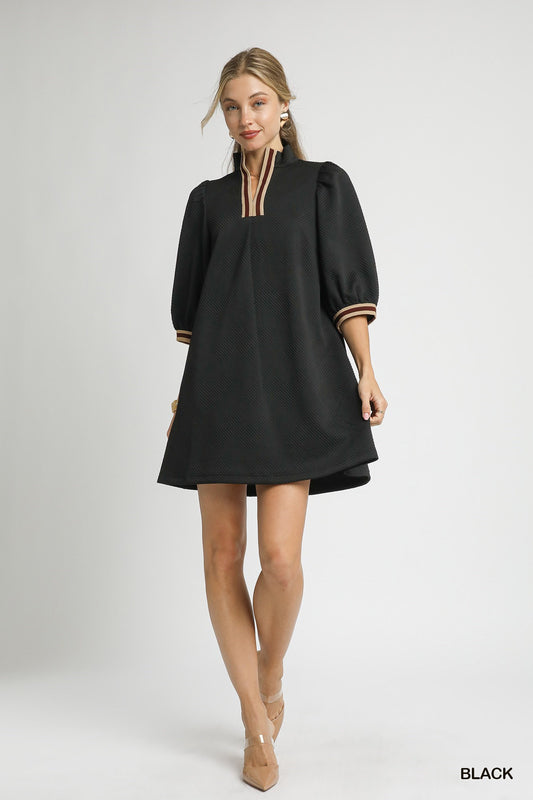 High Neck Jacquard Mini Dress