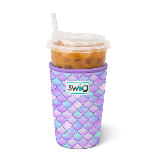 Tumbler with mermaid scale pattern and 'swig' logo on a white background