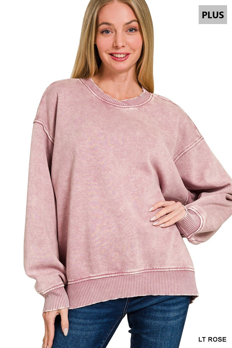 Plus Acid Wash Oversized Fleece Pullover