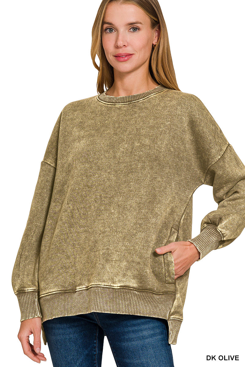 Acid Wash Fleece Pullover