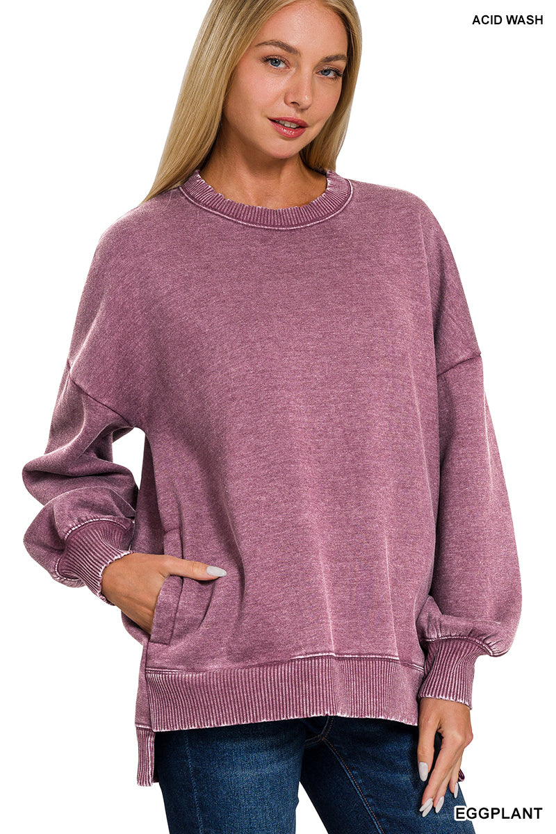 Acid Wash Fleece Pullover