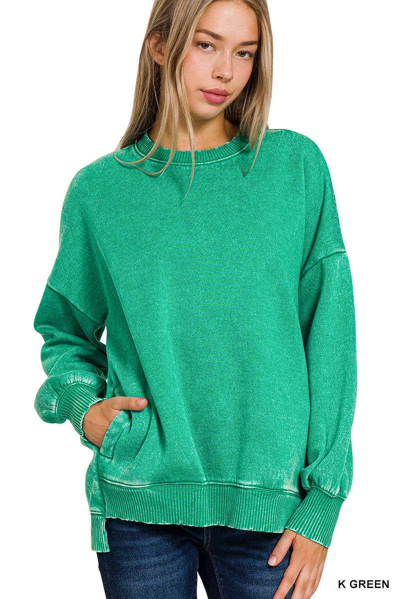 Acid Wash Fleece Pullover
