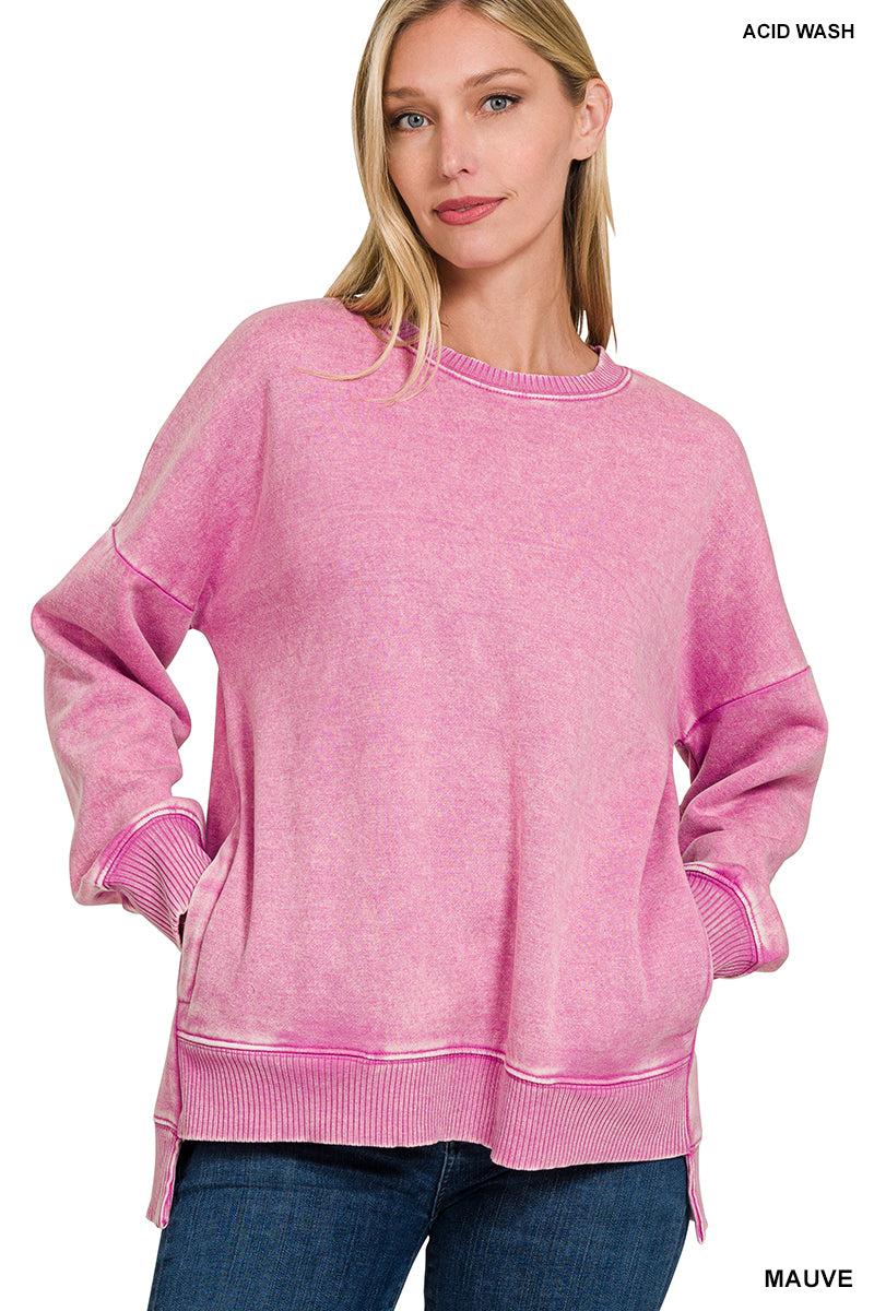 Acid Wash Fleece Pullover