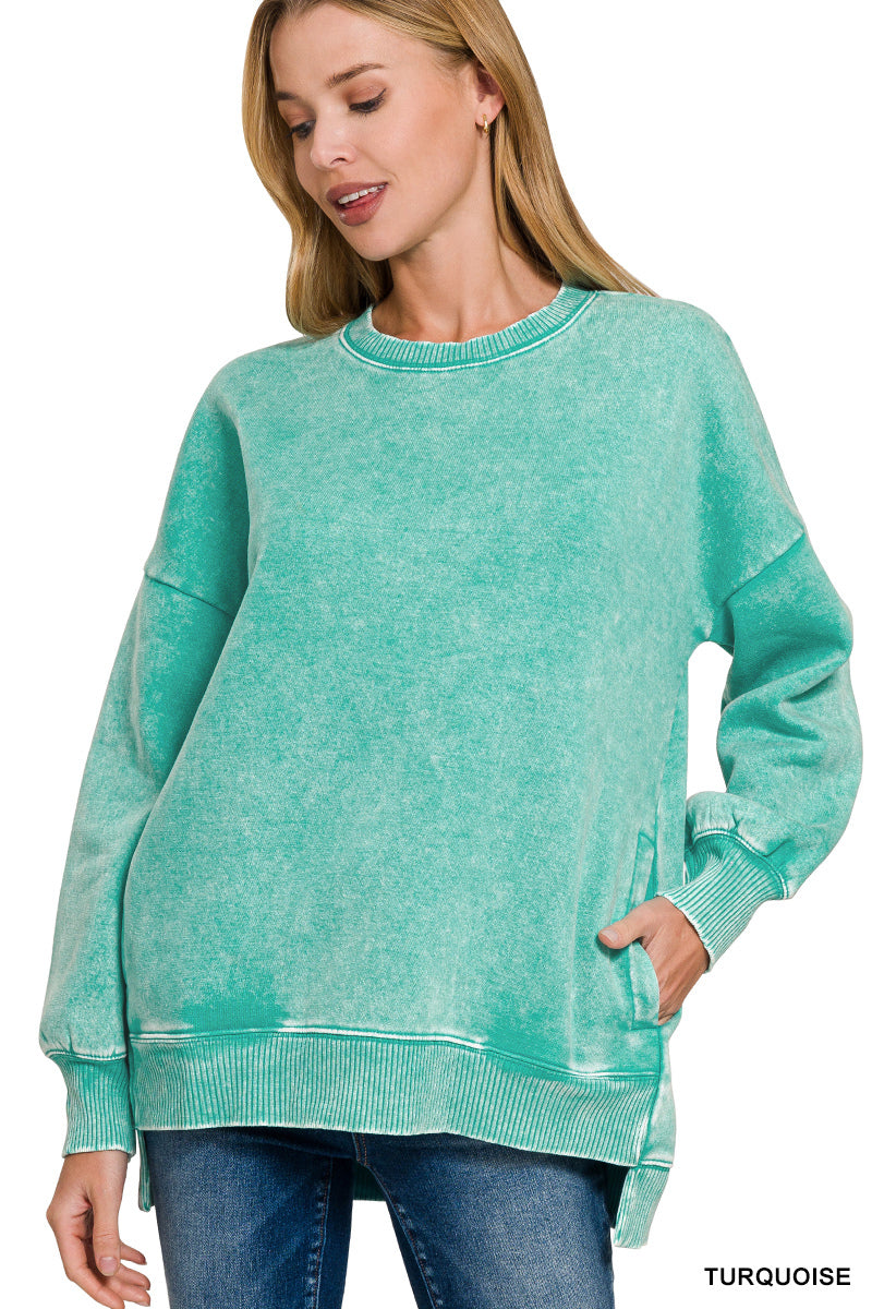 Acid Wash Fleece Pullover
